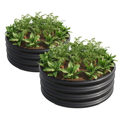 2PCS Tall Round Raised Garedn Bed,Metal Raised Beds For Vegetables, Outdoor Garden Raised Planter Box, Patio Planter Raised Beds For Flowers, Herbs, Fruits Black