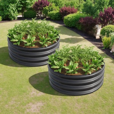 2PCS Tall Round Raised Garedn Bed,Metal Raised Beds For Vegetables, Outdoor Garden Raised Planter Box, Patio Planter Raised Beds For Flowers, Herbs, Fruits Black